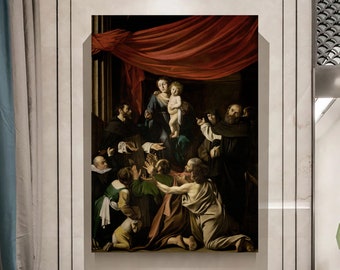 Stampa artistica su tela della Madonna del Rosario di Caravaggio: arte murale religiosa
