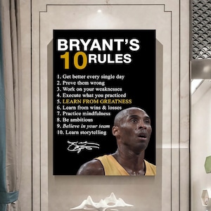 Kobe Bryant 10 Rules of Success Poster, Basketball Legend Canvas, Mamba Mentality, Inspirational Print, Motivational Wall Art, Sports Decor