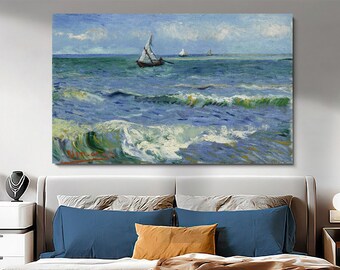 Impresión artística de Van Gogh con vista al mar: Reproducción de pintura de velero