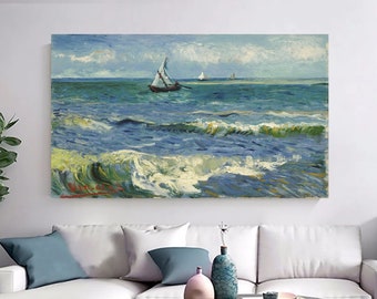 Impresión artística de Van Gogh con vista al mar: Reproducción de pintura de velero