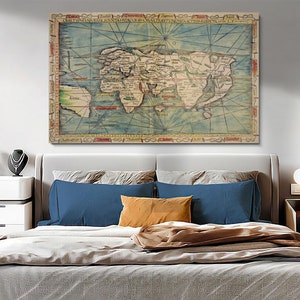 Een universele hydrograaf traditie kaart kunst aan de muur, kleurrijke vintage kaart canvas kunst, oude kaart print kunst, vintage wereldkaart schilderij, cadeau voor thuis