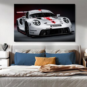 Porsche RSR Bianco Auto Racing Canvas, Porsche RSR Bianco Poster, Porsche Racing Print, Racing Car Print, Garage Wall Decor, Gift For Men