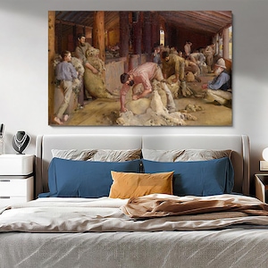 Tom Roberts Shearing the Rams 1890 Wall Art, Reproduction Art Print, Gift for Home, Tom Roberts Poster, Tom Roberts Painting, Employee Art