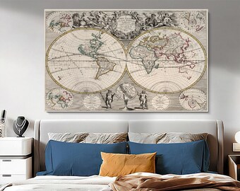 Lienzo con mapa del mundo antiguo: Impresión de mapa antiguo enmarcada