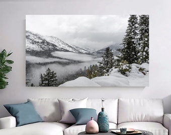 Snowy Mountain Canvas Art: Foggy Forest Print, Modern Wall Decor