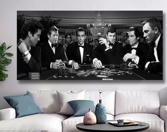 The Kings of Poker! James Bond Poker Game Canvas Wall Art, James Bond Poster, James Bond Print, Poker Artwork, Extra Large Canvas or Poster