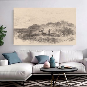 Karl Bodmer Le Repos Arte de parede, arte de reprodução, pintura de cervo vintage, pôster de cervo natural, impressão de animal selvagem, presente para casa