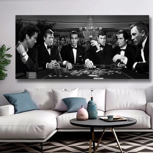 Les rois du poker ! Art mural en toile de jeu de poker James Bond, affiche James Bond, impression James Bond, oeuvre d&#39;art poker, très grande toile ou affiche