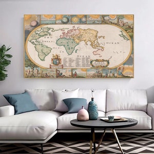 Mapa de la Tierra de Moxon (1681), Cornell, lienzo con el mapa del Gran Océano, impresión de mapas antiguos, regalo para aficionados a los mapas, regalo para el hogar.