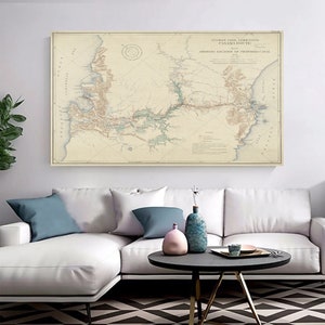 パナマ運河の海図、古地図ウォールアート、ヴィンテージマップキャンバスアート、パナマ運河地図プリントアート、海図絵画、ホームデコレーション