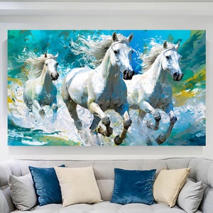 Running White Horses Wall Art, Abstract Horse Canvas, White Horse Printable Art, Home Decoration, Animal Poster, Farmhouse Gift Art