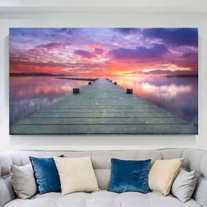 Lake Sunset Wall Art, Sunset Landscape Canvas, Lake Print Art, Nature Poster, Modern Wall Decor, Gift for Home, Poster or Canvas Art