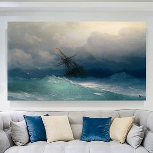 Ivan Aivazovsky - Ship on Stormy Seas Wall Decor, Art Reproduction, Famous Painting, Modern Canvas, Rough Seas Poster Art, Exhibition Print