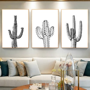 3er Set Saguaro Kaktus Leinwand Wandkunst, Wüstenkunst, Saguaro Kaktus Fine Art, Südwesten Wanddekoration, Leinwand oder Poster, Geschenk für Zuhause