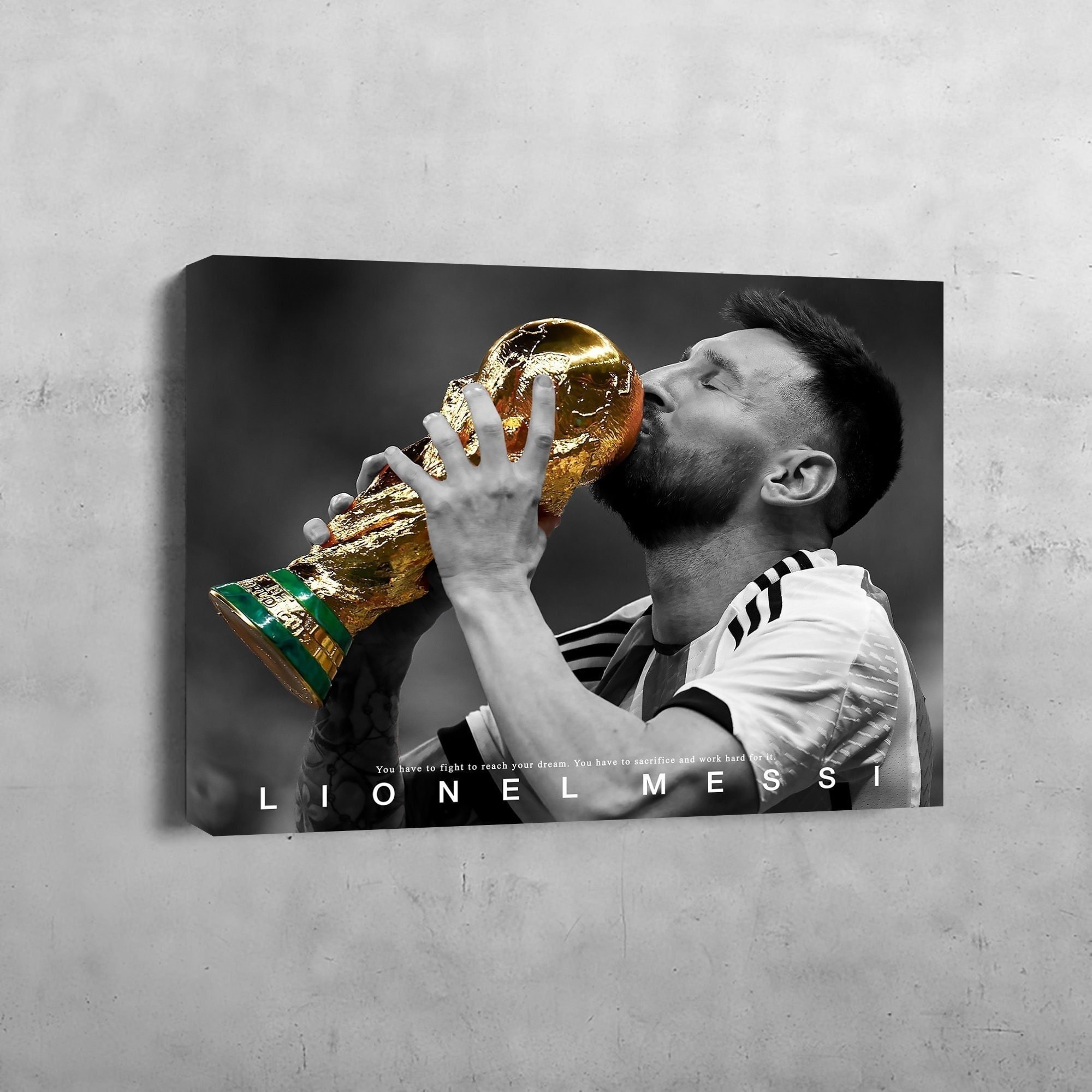 リオネル・メッシ キャンバス：アルゼンチンサッカーアート、フレーム
