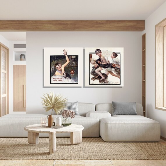 ノーマン・ロックウェルのプリントセット：子供と犬のキャンバス