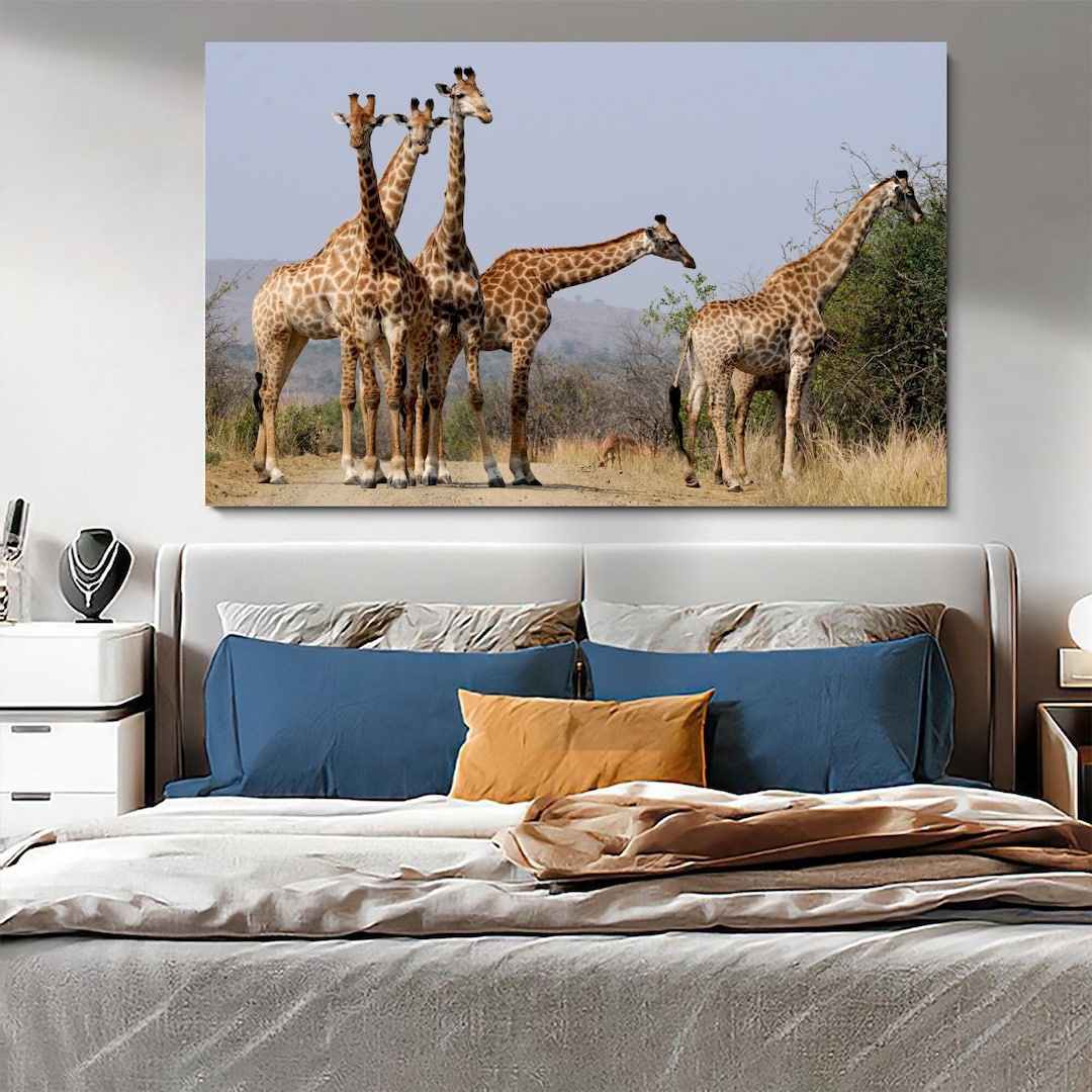 Giraffe Family Canvas Art: Wildlife Animal Portrait, Large Wall Decor ...