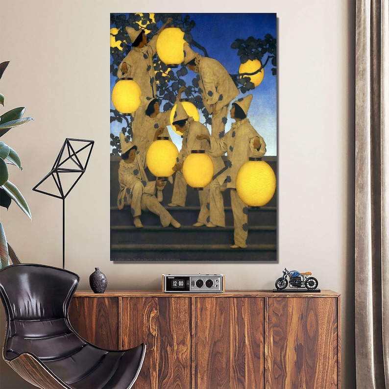 Maxfield Parrish The Lantern Bearers 1908 Wall Art, Museum Art Canvas, Reproduction Art, Gift for Home, Lantern Painting, Yellow Wall Decor
