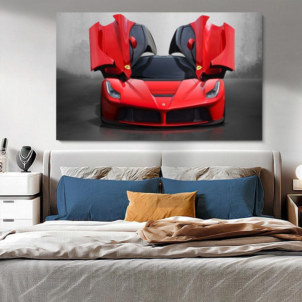 Red Ferrari Super Car Canvas Wall Art Picture Print 60x30cm 