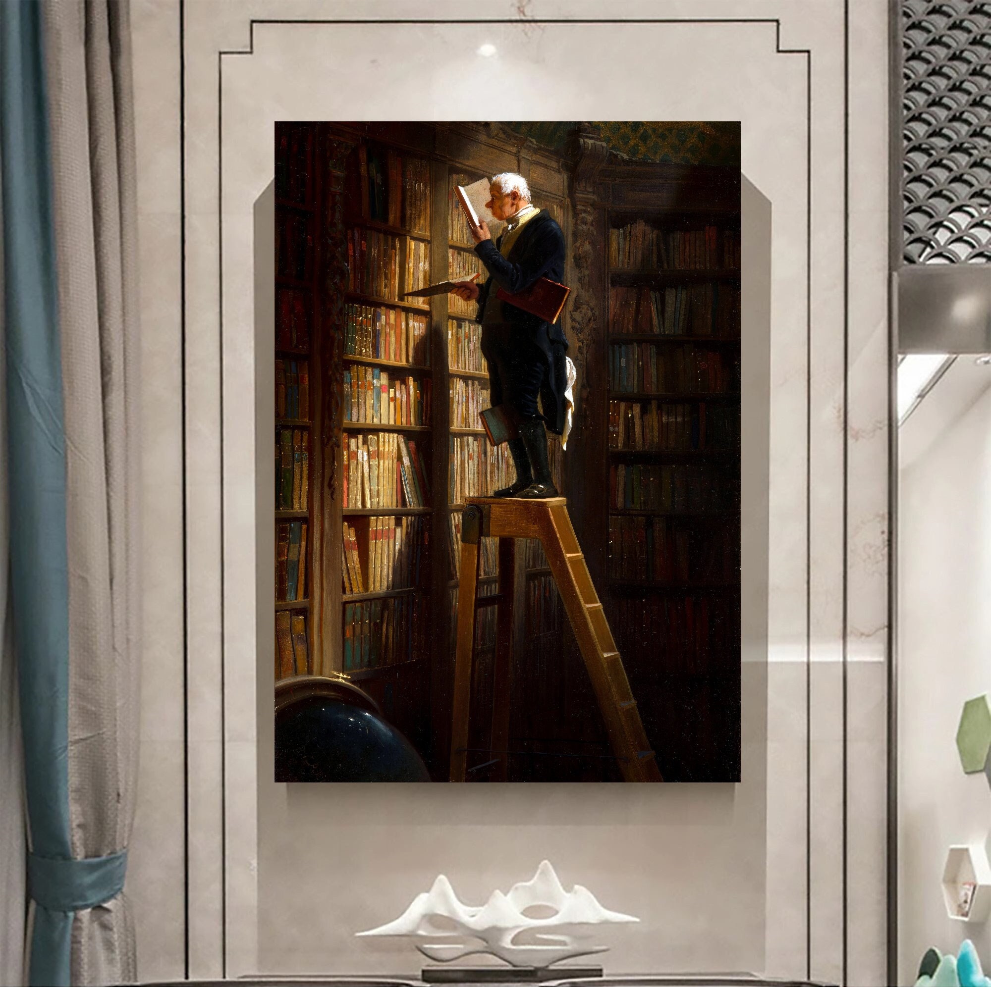 Carl Spitzweg The Bookworm (1850) Wall Art, Reproduction Art, Modern Painting, Book Print Art, Library Wall Decor, Librarian Canvas Poster