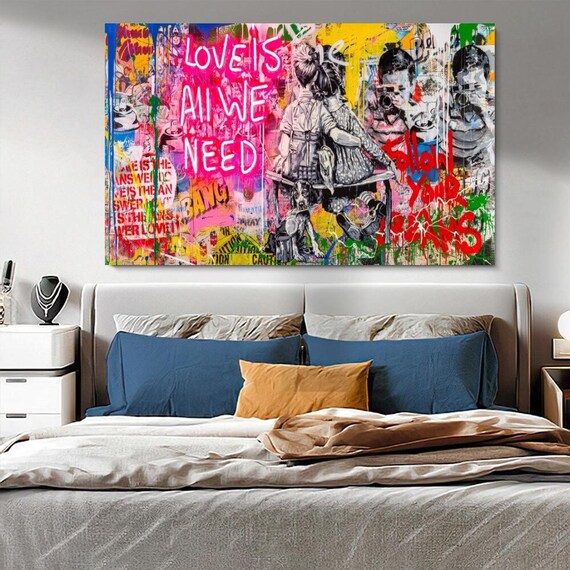 BANKSY Love is All We Need Canvas Children Colorful Poster Etsy