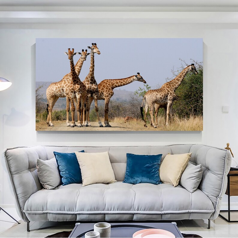 Giraffe Family Canvas Art: Wildlife Animal Portrait, Large Wall Decor ...
