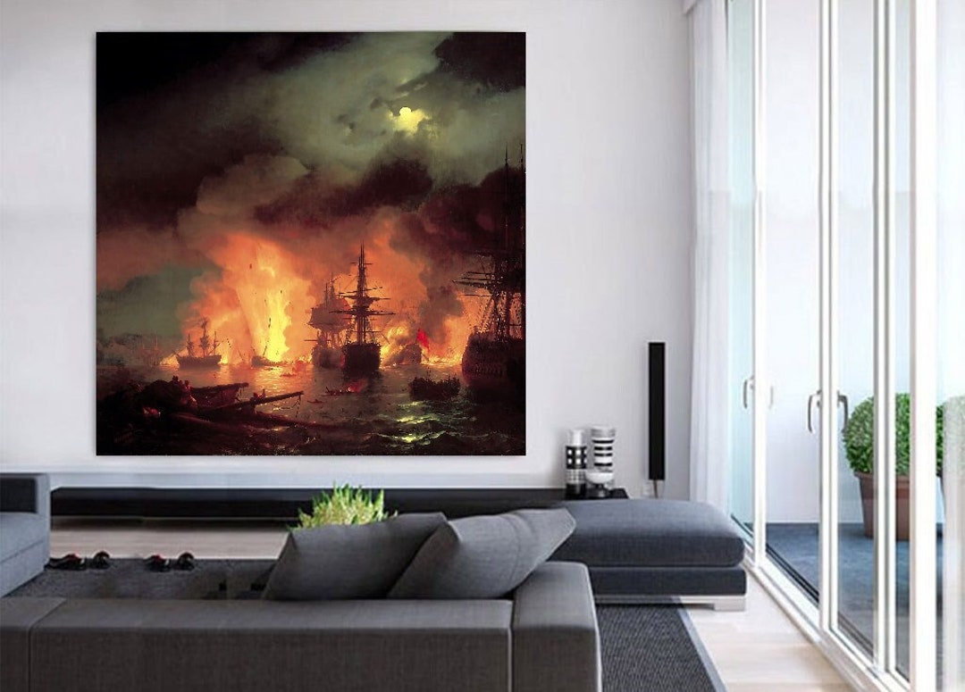 Aivazovsky Battle of Cesme Canvas Art: Ottoman Sailing Ships Print