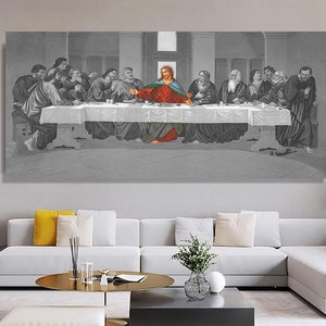 The Last Supper by Leonardo da Vinci, Black and White Art, Reproduction Art,Famous Modern Painting, Gift for Home, Jesus Christ Canvas Print