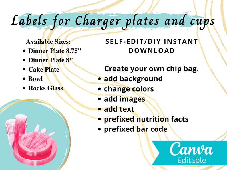 Charger Plate Templates in 5 Sizes Charger Plates Label Etsy