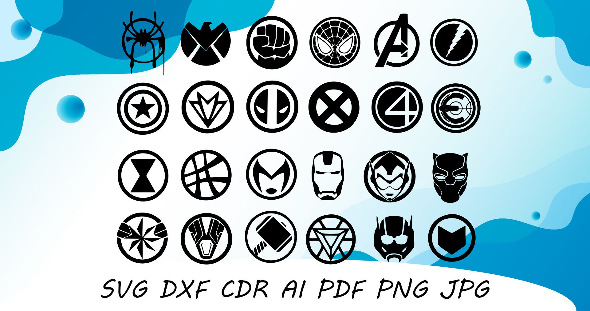 Avengers Logo Marvel 24 Pieces Cut Svg Dxf File Wall Sticker ...