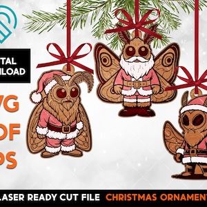 Mothman Santa  - Cute Mothman Christmas Ornament -  Laser SVG Cut File – Glowforge Ready - Cryptic Monsters  - MOTH MAN