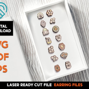 Bee Mix en Match - Stud Earring Set - Laser Cut SVG File - Glowforge Ready - Sieraden Template - Cut & Score File -