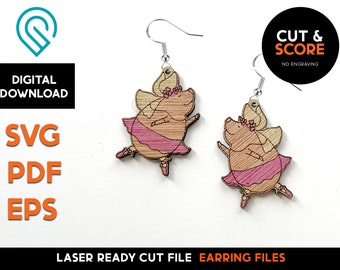 Pig Ballerina Earring - Laser Cut SVG Template (Digital Download)