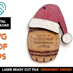 Bourbon Christmas Hat Ornament - Laser Cut SVG File - Glowforge Ready - DIGITAL DOWNLOAD - Snow is Falling