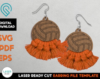 Volleyball Macrame Earring Set - Laser Cut SVG File - Glowforge Ready - DIY