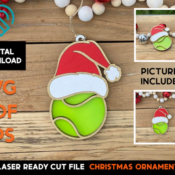 Tennis - Sports - Santa Christmas Hat Ornament - Laser SVG Cut File – Glowforge Ready