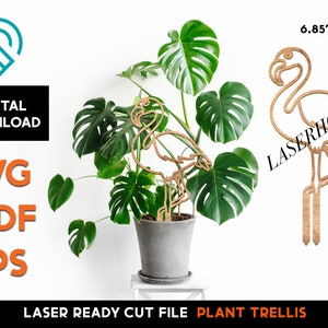 Växtspaljé - Flamingo - Laser SVG Cut-fil - Glowforge Ready - Växt, Stöd, Inomhus, Kruka, Trädgårdsskötsel