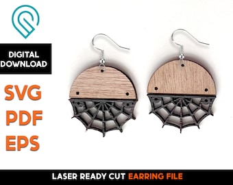 Halloween Spider Web Earring - Laser Cut SVG File - Glowforge Ready - Jewelry Template - Digital Download