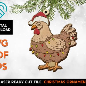 Ornement de Noël poulet 2 lumières - fichier SVG découpé au laser - Glowforge ready and Tested - vie à la ferme - nid de poulet, nid de lumières de Noël