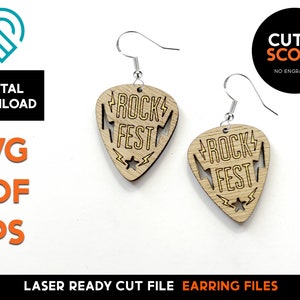 Rock Music Earring Set - Laser Cut SVG File - Glowforge Ready - Jewelry Template - Guitar Pick