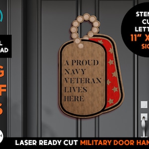 Proud Navy Veteran - Dog Tags Door Sign - Laser SVG Cut File – Glowforge Ready - Cut and Score only! - Military Family