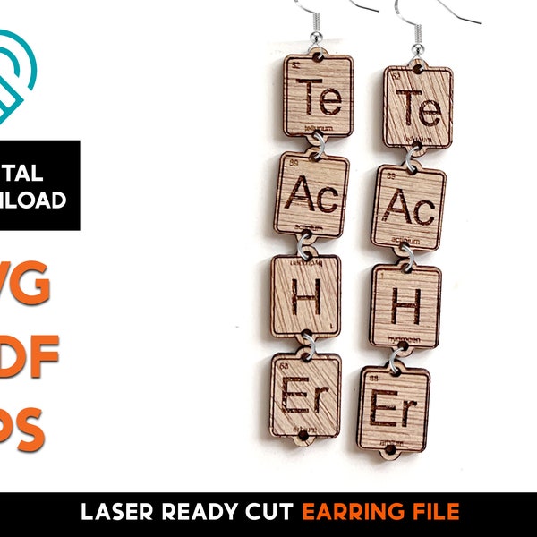 Teacher - Teacher School Earring - Laser Cut SVG File - Glowforge Ready - Jewelry Template - Back to school, Library, Science Periodic Table