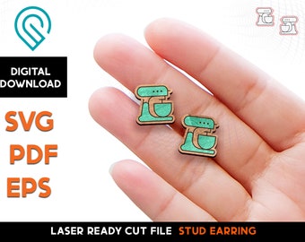 Mixer Stud Earring Set - Laser Cut SVG File - Glowforge Ready - Jewelry Template - Sweets, Baking, kitchen