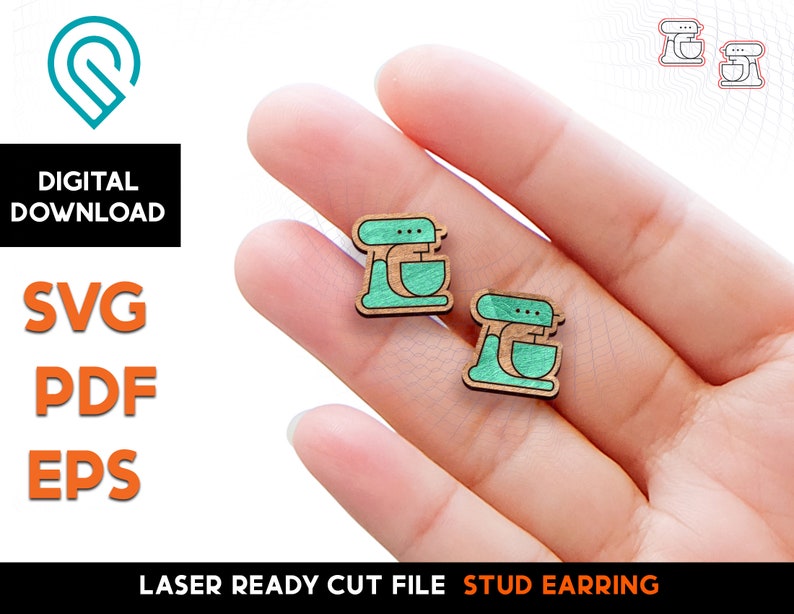 Mixer Stud Earring Set Laser Cut SVG File Glowforge Ready Jewelry Template Sweets, Baking, kitchen image 1
