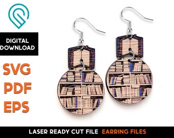 Laser Cut Book Shelf Earrings SVG Template (Digital Download)