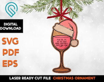 Wine Christmas Ornament SVG Laser Cut File (Digital Download)