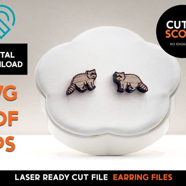 Racoon -  Stud Earring - Laser Cut SVG File - Glowforge Ready and Tested - Cut and Score - Jewelry Template