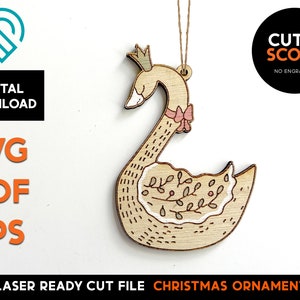 Swan Christmas Ornament - Laser Ready SVG Cut File - Glowforge Ready - Cut and Score - DIGITAL DOWNLOAD - Folk Art, whimsical, Boho Style