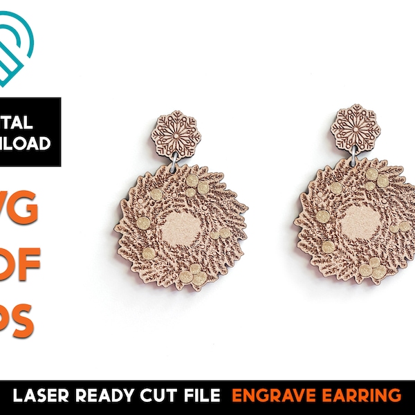 Christmas Wreath Earrings - Laser Cut SVG File - Glowforge Ready - Jewelry Template -