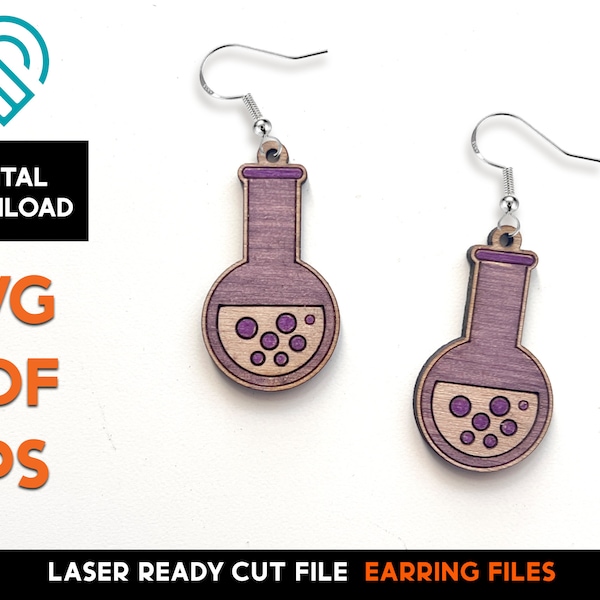 Science Lab Tube Earrings - Laser Cut Digital SVG File - Glowforge Ready - Jewelry Template -  Cut & Score only - Teacher